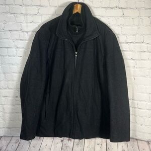 Calvin Klein Jacket Mens Large Black Zip Bib Wool Blend Coat Winter